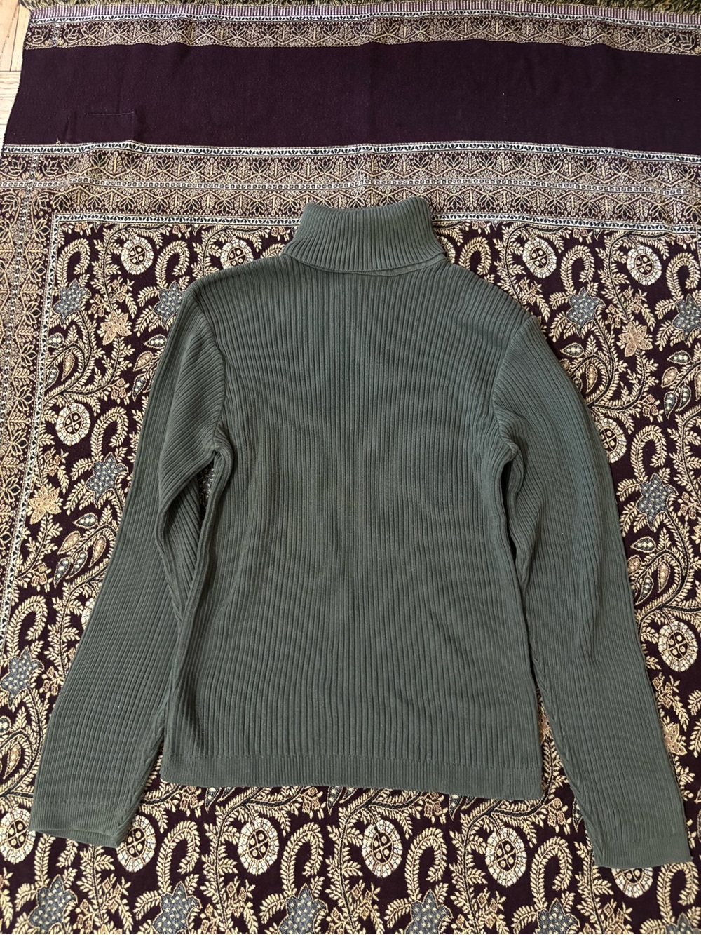mandee Olive Green Ribbed Turtleneck Sweater